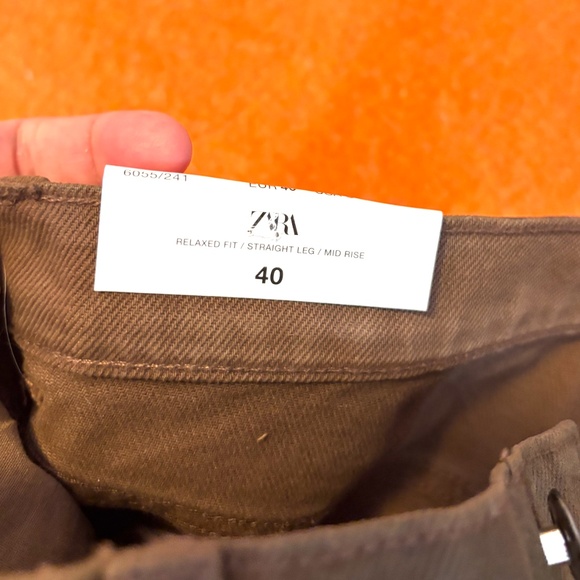 Zara chocolate brown relaxed mid waist waxed jeans NWT - Picture 9 of 12